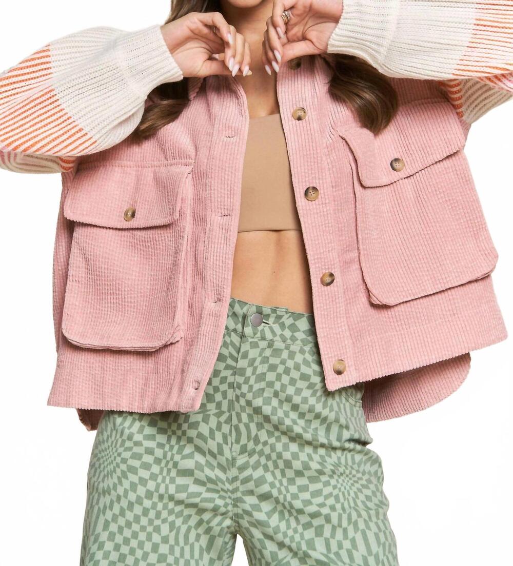 NEW J.NNA corduroy button up jacket in pink